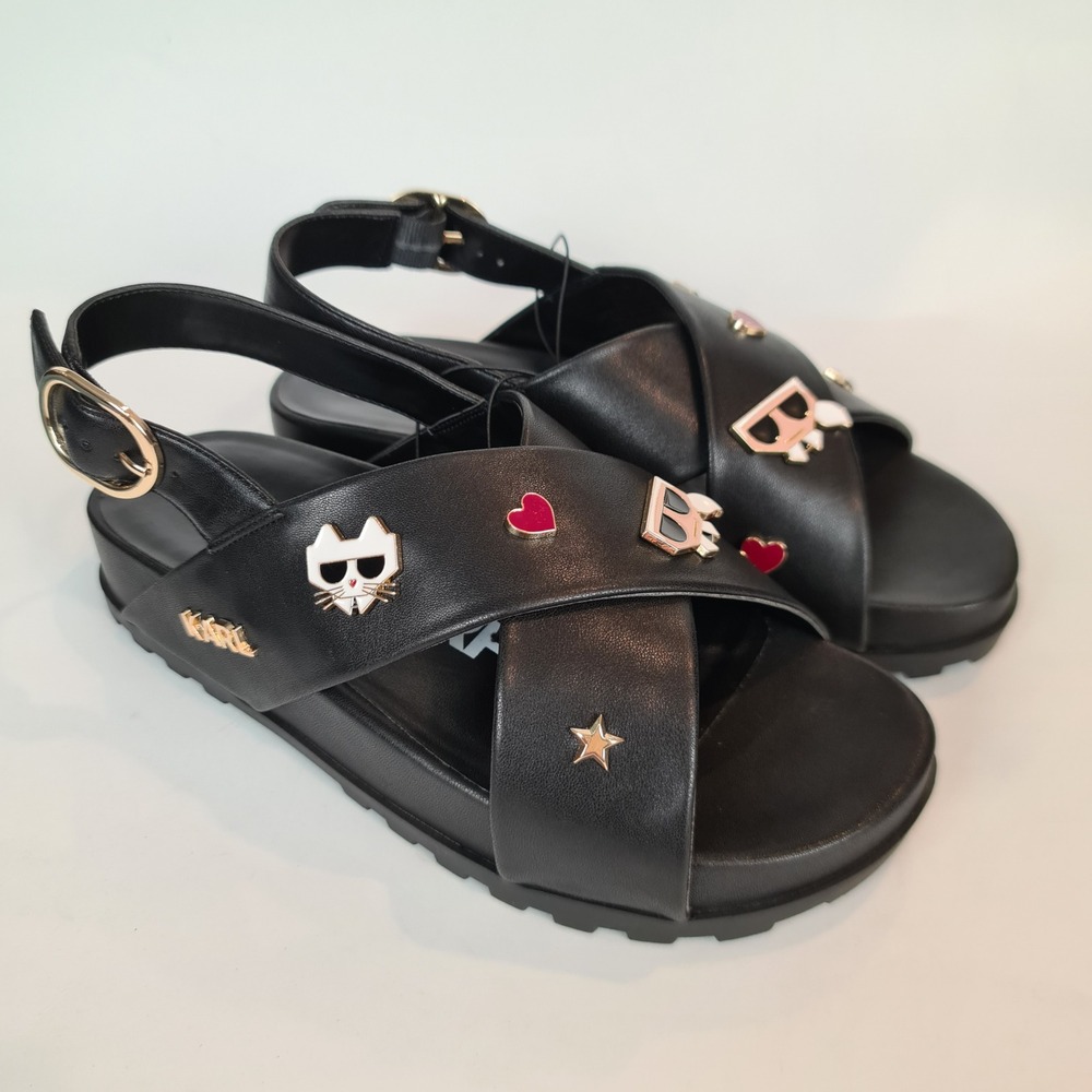 Karl Lagerfeld Paris Bexli Black Charm Embellished Slingback‎ Sandals 7.5M